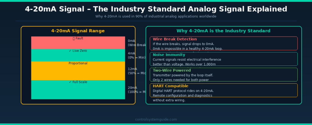 4-20mA signal explained wire break detection noise immunity industry standard