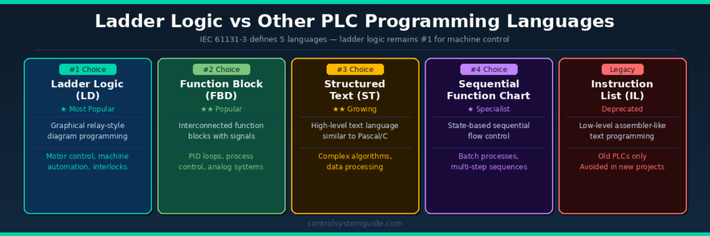 ladder logic vs other PLC programming languages IEC 61131-3 comparison