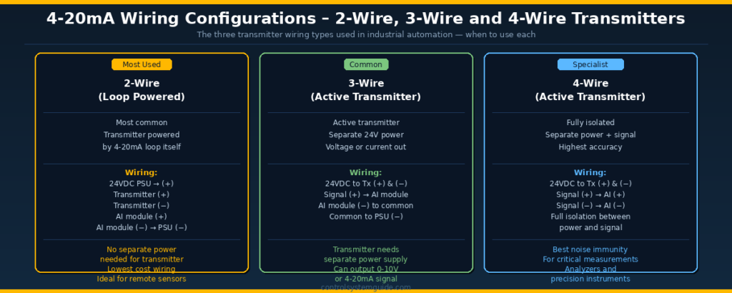 4-20mA wiring configurations 2-wire 3-wire 4-wire transmitter explained